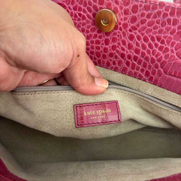 Kate Spade Pink & Gold Hardware Leather Croc Embossed Satchel Shoulder Hand Bag - Picture 9 of 12